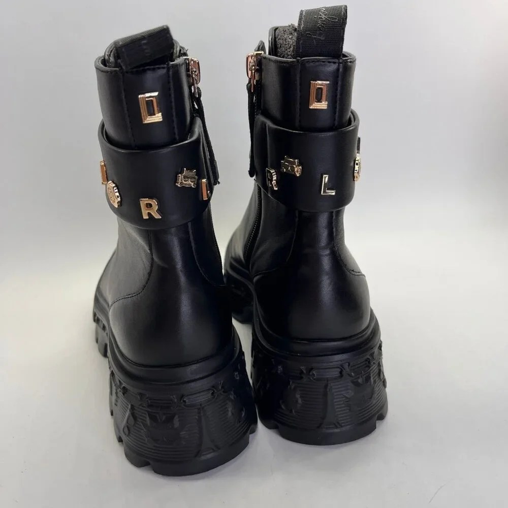 Karl Lagerfeld Latisha Boot Black Size 7.5 Womens Chunky Lug Sole Side Zip Style - Picture 3 of 16